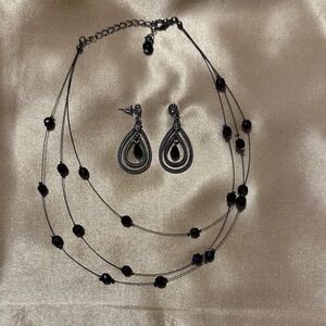 Elegant Black Beaded Necklace and Earring Set